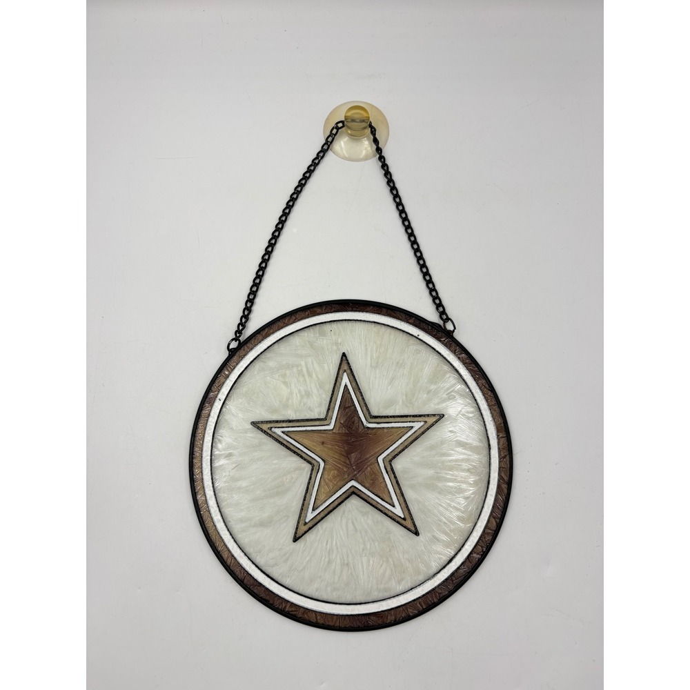 Stained Glass Suncatcher 7.5in Brown White Good Lone Star Art Dallas Cowboys